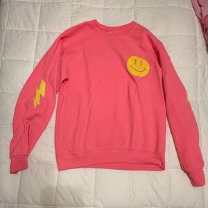 Jerzees Coral-Pink Sweatshirt smiley face and lightning bolt made on Etsy
